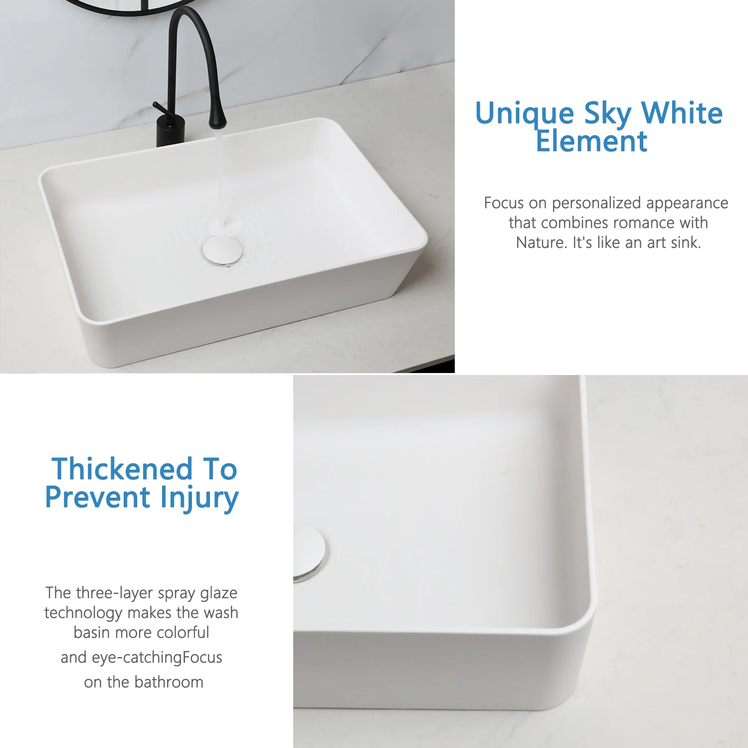 Countertop Stone Resin Vessel Sink with Faucet and Drain Bathroom Sink