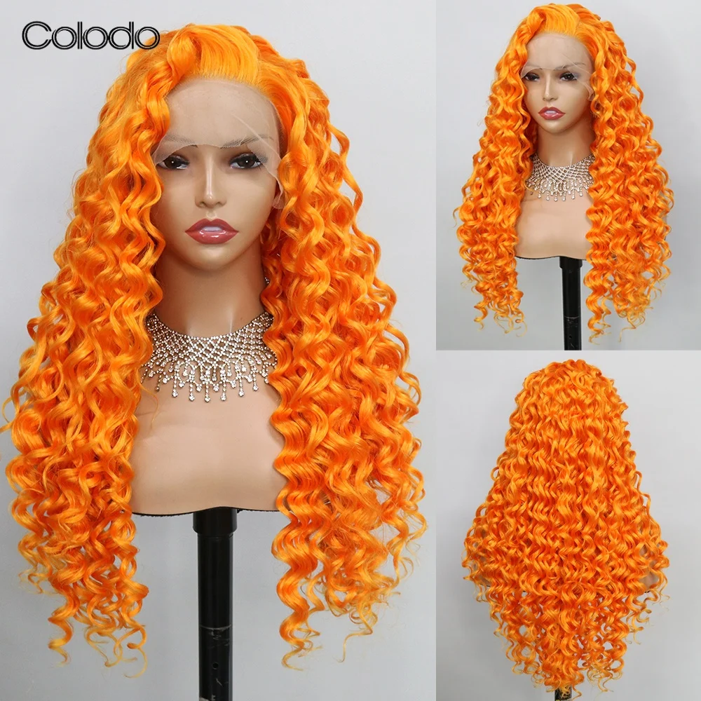 

COLODO Orange Lace Front Wig Drag Queen Cosplay Synthetic Wigs for Woman 30 Inch Heat Resistant Afro Kinky Curly Wig Glueless