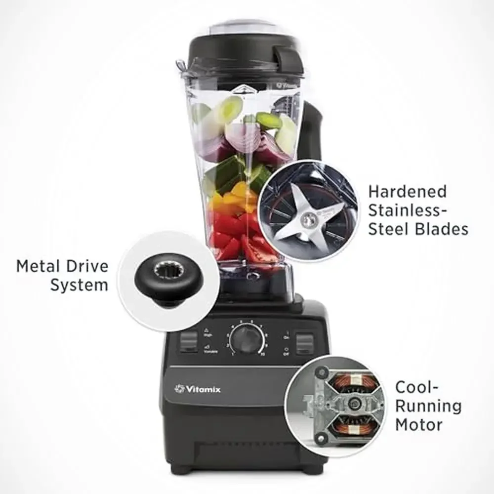 Professional-Grade Blender Container 64 oz Black/Grey Variable Speed Control Large Batches Hot Soup Stainless-Steel Blades