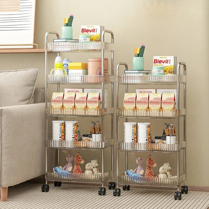 Rolling Storage Cart 2/3 Tiers Transparent Acrylic Trolley Mobile Multi-Layer Shelf with Wheels Movable Organizer Cart
