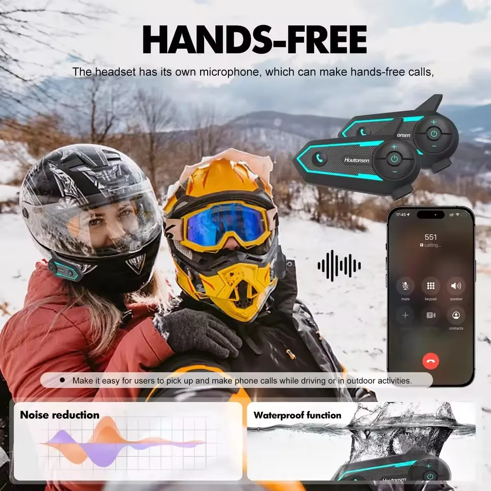 1/2 PCS Houtonsen S6 Motorcycle Intercom Helmet Bluetooth Headset 2 Riders 1000M Interphone Communicator Waterproof Full-duplex