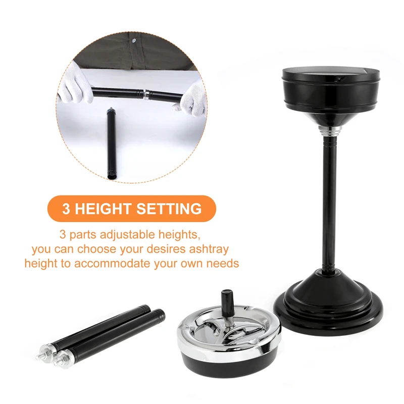 Stainless Steel Ashtray With Lid Outdoor Indoor Adjustable Height Floor Standing Detachable Ashtray Smoking Cigarette