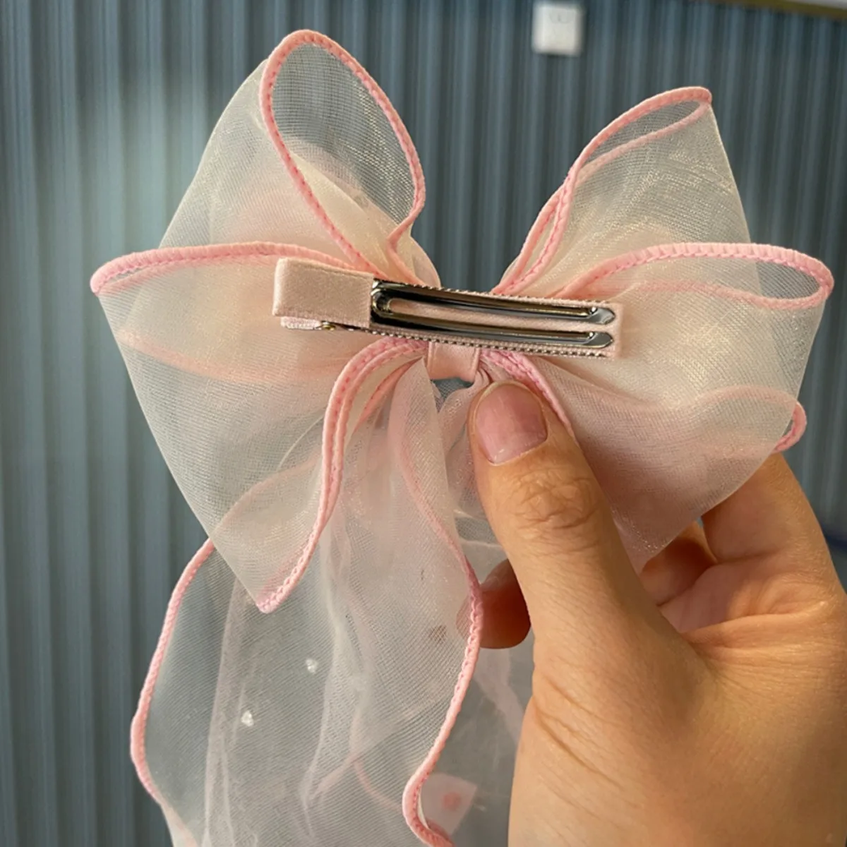 한국 요정 메쉬 리본 헤어핀 어린이 공주 포니테일 리본 브레이드 탑 헤어밴드 헤어 악세사리 여름 선물