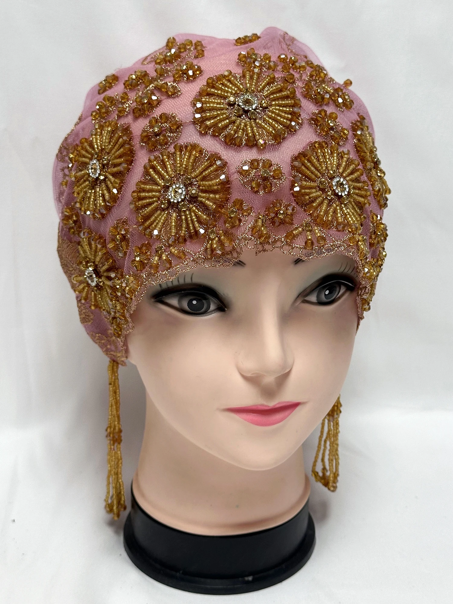 High Grade fabric 2025 Hot Selling Handmade Beads Turban Cap for