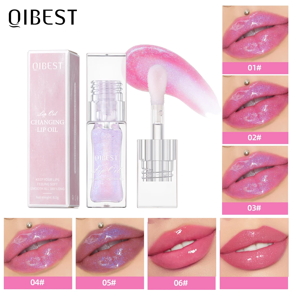 QIBEST Temperature Color Change Lip Oil Balm Shiny Pearl Long-lasting Warm Change Lipgloss Moisturizing Lip Plumping Lip Makeup