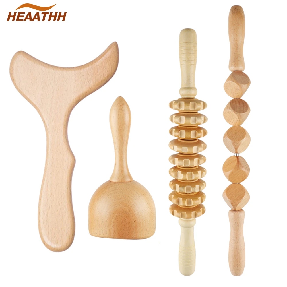 Body Wooden Massage Roller Stick Wood Gua Sha Paddle Massage Cup