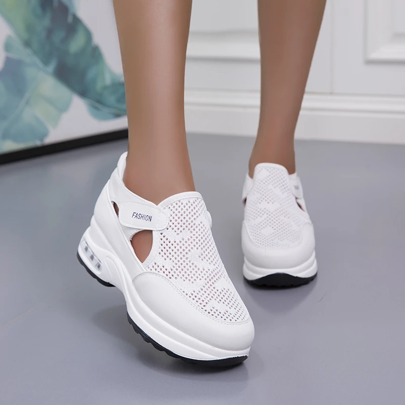 New Women Fashion Vulcanized Sneakers Platform Solid Color Flats Ladies Shoes Casual Breathable Wedges Ladies Walking Sneakers