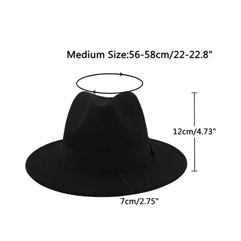 Wool Felt Hat Breathable Solid Color Elastic Fedora Unisex Wide Brim Jazz