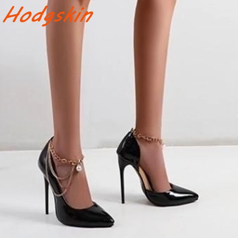 

Pearl Metal Hollow Chain Pumps for Women Shallow Pointed Toe Colorful Slip On High Stiletto Heels Sexy Fashion Pumps Largr Size