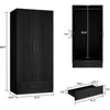 2 Doors Wardrobe Armoire with Drawer, Freestanding Armoire Wardrobe Closet with Hanging Rod, Wood Clothes Storage Cabinet 2