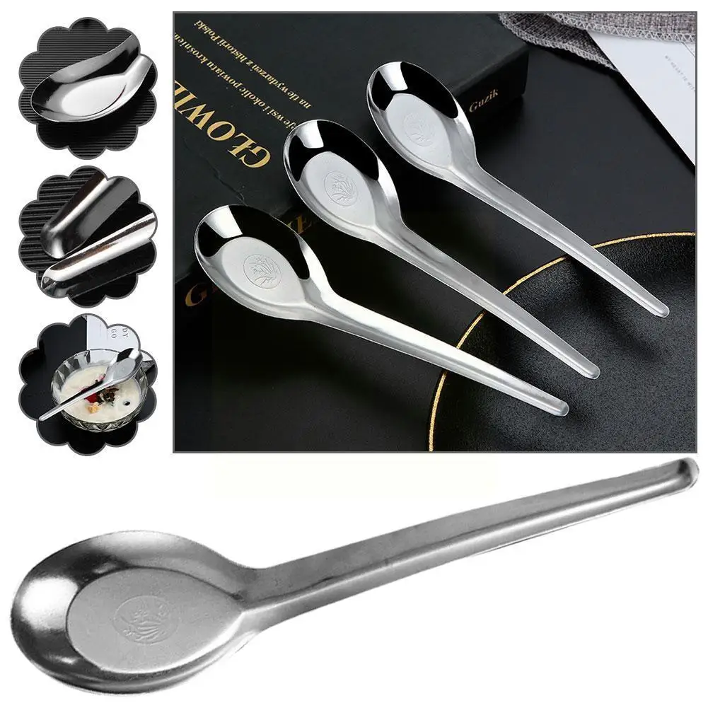 

12PC Stainless Steel Spoon Asian Soup Spoons Ergonomic Tableware Christmas Decoration Oval Accessories Handle Spoon Kitchen R7G9