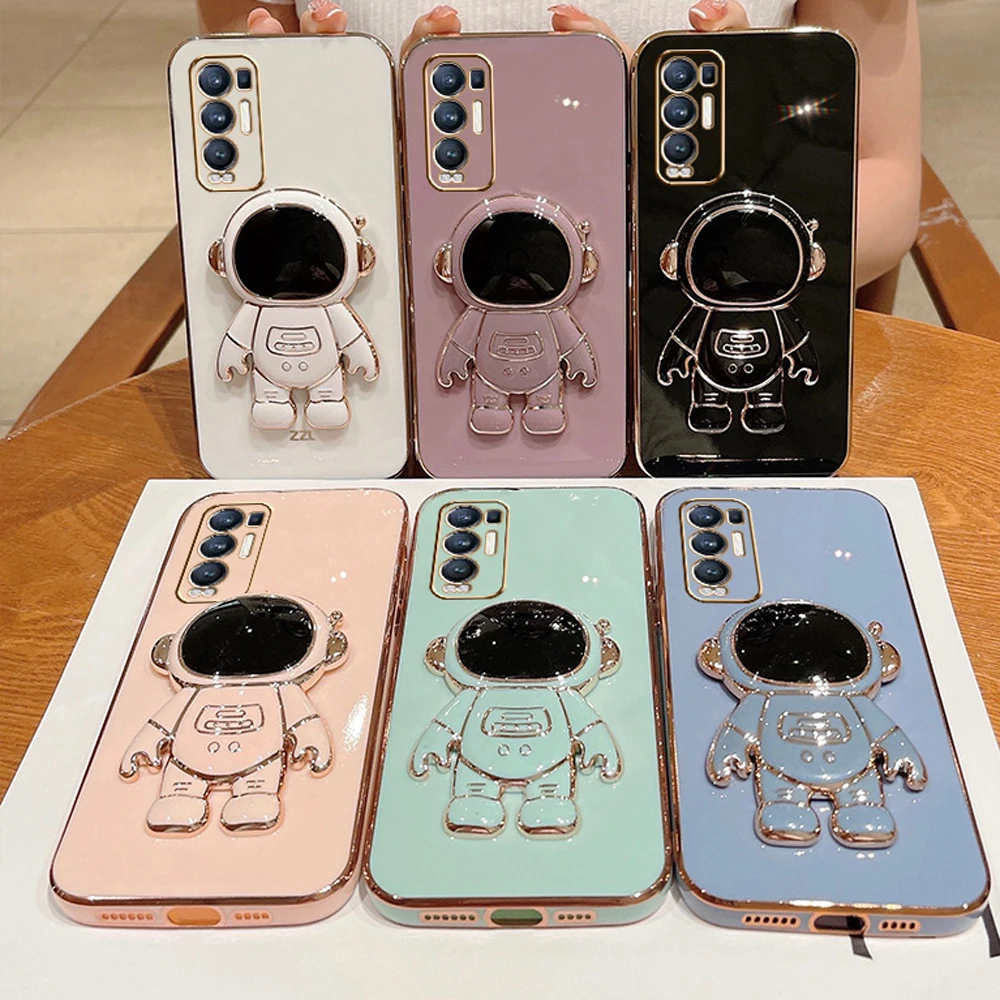 Electroplated Astronaut Folding Stand Case For Oppo Find X3 Neo Case Cph2207 Oppo Findx3Neo Lens Camera Protector Silicone Cover
