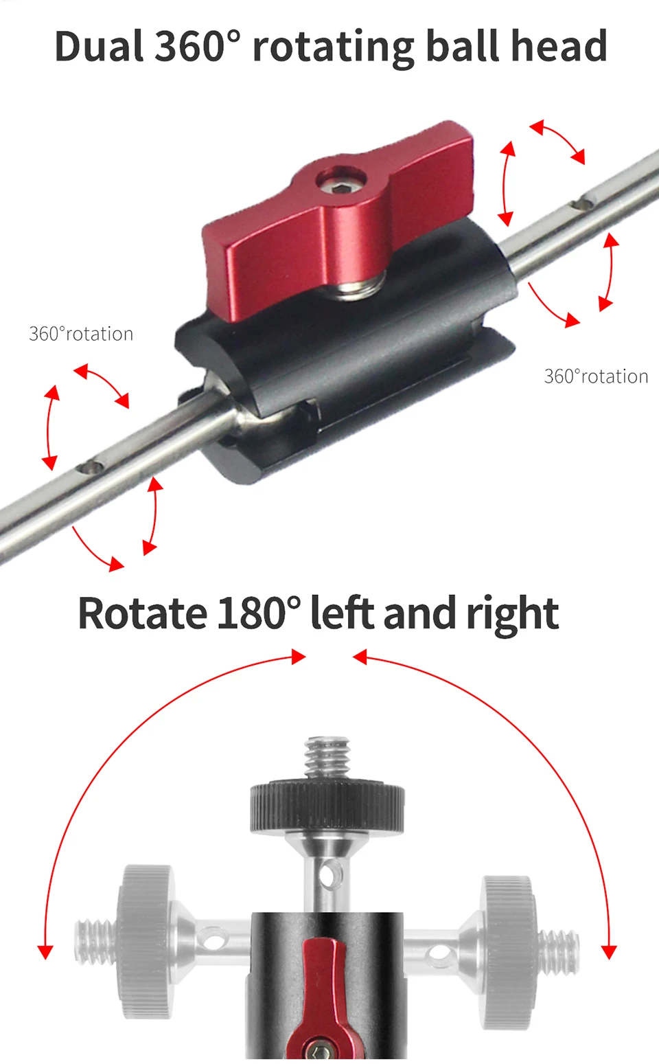 360 Tripod Magic Arm Mount Adapter Dual Ballhead 1/4"Screw Articulating Connecto