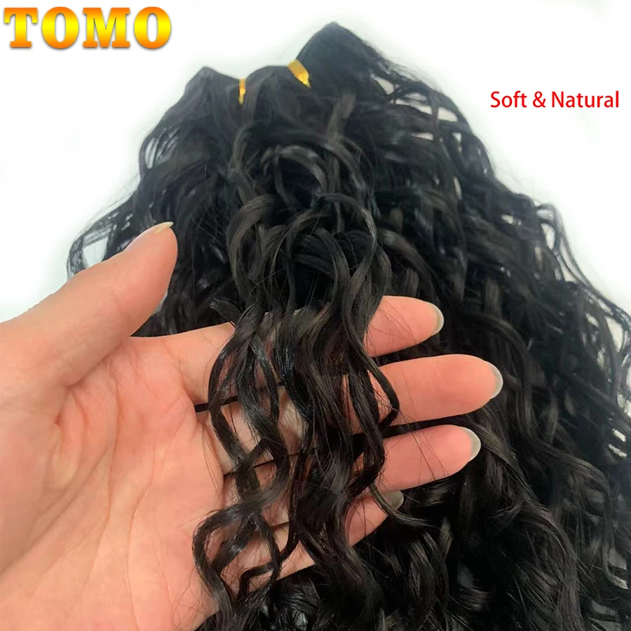 TOMO Short Water Wave Hair Bundles Synthetic Hair Extensions Black Curly Weave Bundles 3Pcs/Pack 10 12 14Inch