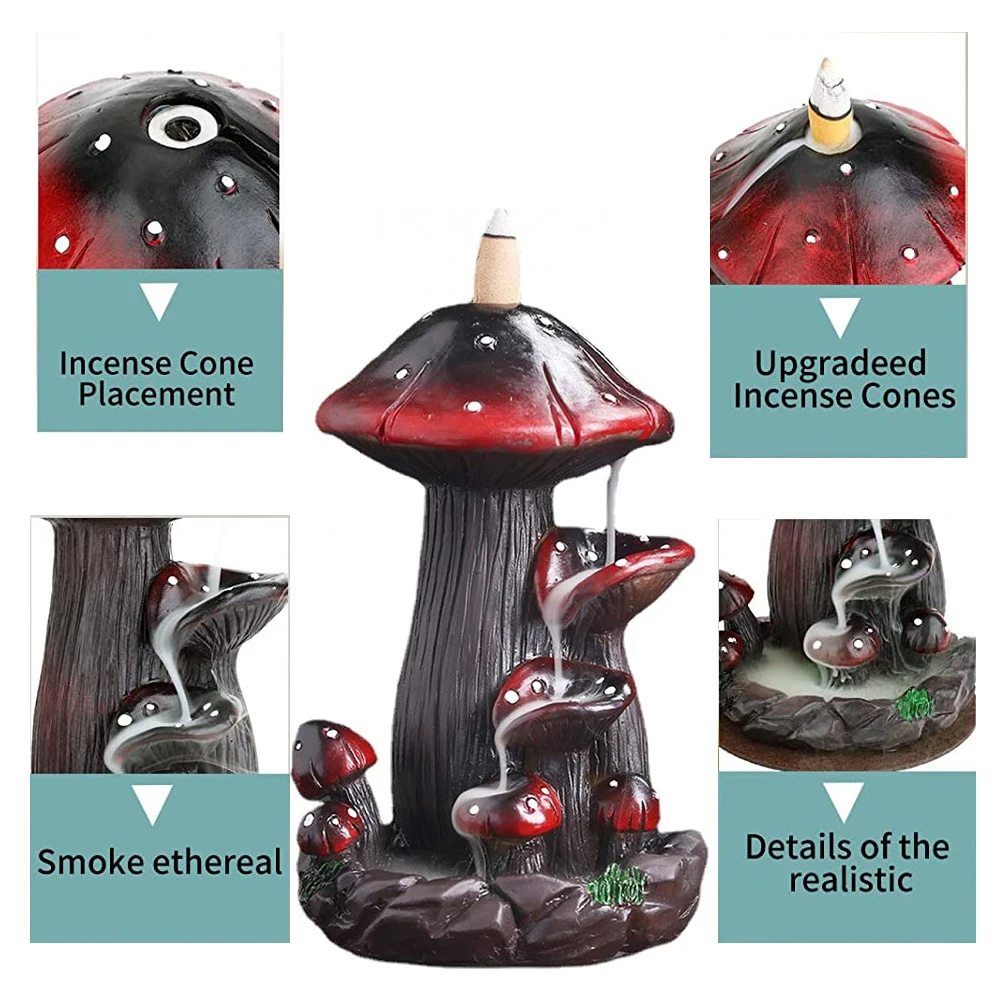 

Mushroom Incense Holder Resin Backflow Burner Incense Tray Adorable for Aromatherapy Ornament Home Decor（No Cone）