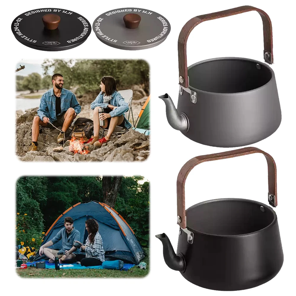1.1L Boiling Stovetop Pot with Wooden Handle Lightweight Coffee Pot Aluminum Alloy for Outdoor Travel Camping
