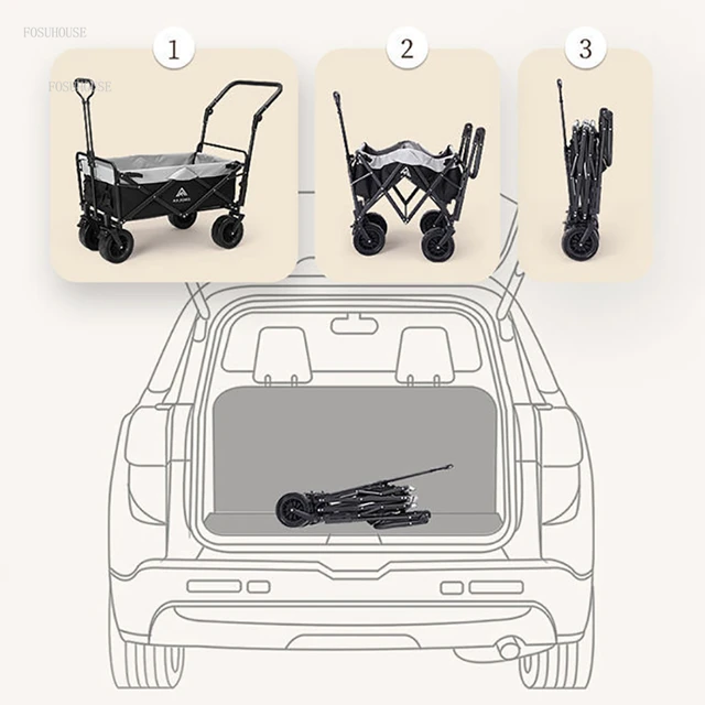 Kültéri Kerti Kocsik Kemping Kocsi Összecsukható Élelmiszerbolt Horgászkocsi Négykerekű Multifunkcionális Szupermarketek Bevásárlókocsik - Image 3