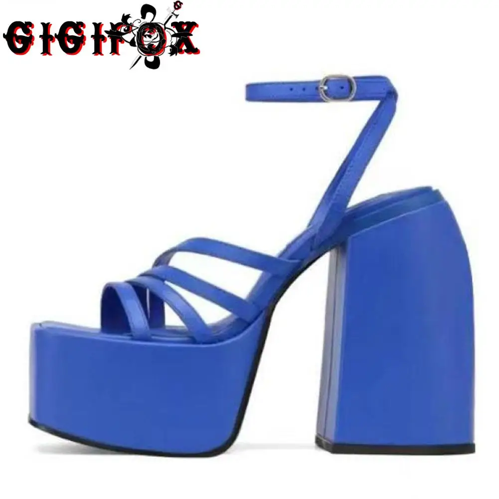 GIGIFOX Brand New 2022 Big Size 43 Summer White Goth High Heels Sexy Party Chunky Platform Sandals Shoes Women 