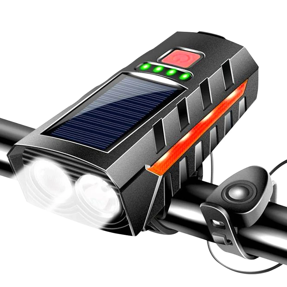 Solar Power Bike Front Light with 130db Horn LED Bicycle Light USB Rechargeable Bicycle Flashlight Bicycle Accessories_voghion.com