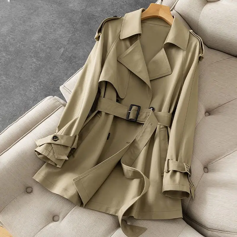 Windbreaker coat for women with small stature, spring and autumn  2022 new Korean waist collection, mid length British  coat