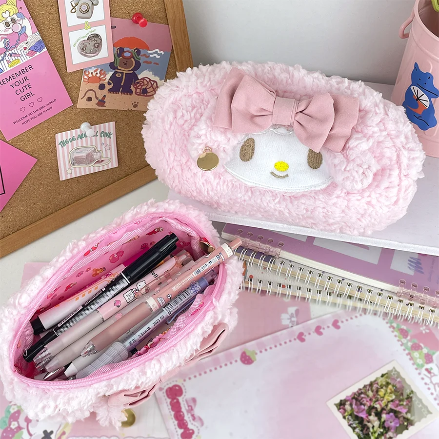 Cute bunny pencil storage bag cartoon pink school supplies pencil case large capacity stationery bag girl storage ornament