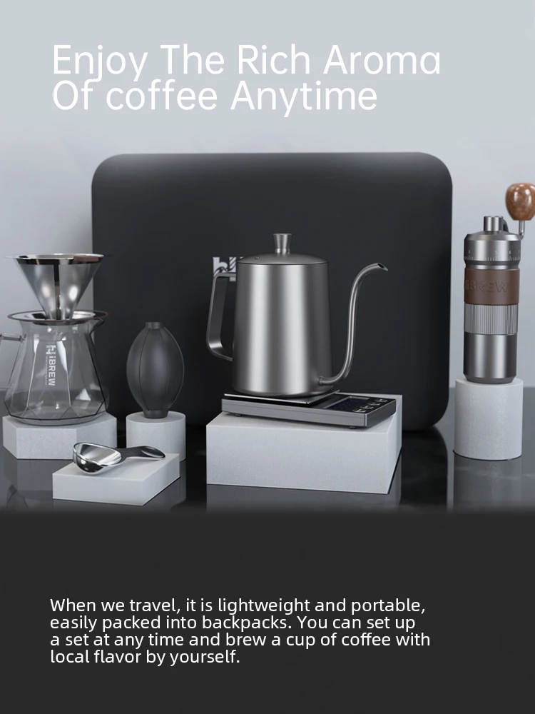 HiBREW Pour Over Coffee Kettles Manual Coffee Grinder Maker 8 pcs Set