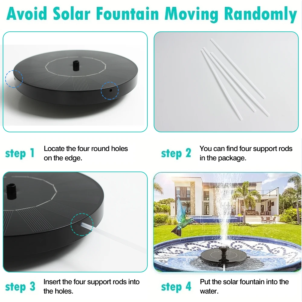 Solar Fountain Pump Solar Fountain Pool Accessories Bird Bath Pond Water Pump For Bird Bath Ponds Outdoor For pools Waterfall Fountain Pump