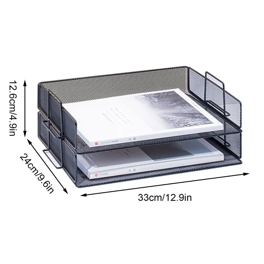 2 Trays File Rack Mesh Metal Structure Desktop File Caddy Storage Rack Stackable Paper Sorter Envelopes Documents Organizer