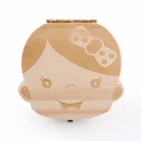 Baby Wood Tooth Box Organizer Milk Teeth Storage Language Spain English Collect Teeth Umbilica Save Gifts Baby Tooth Box 1