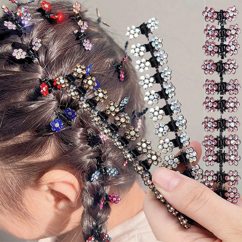 

12PCS Mini Rhinestone No-Slip Grips Hair Clips for Women Girls Glitter Teeth Metal Clamps Flower DIY Hair Style Hair Accessories