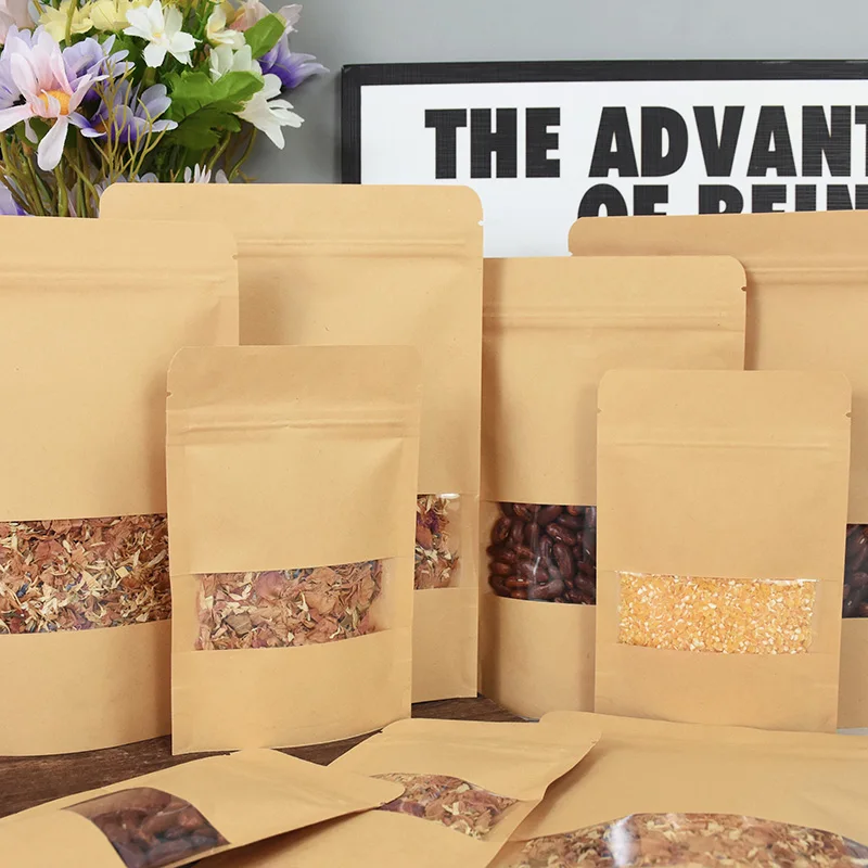 20/50 stücke Kraft Papier Zip-Lock Beutel Mit Fenster Lebensmittel Snack Tee Selbst Dichtung Lagerung Tasche Hochzeit Hause Süßigkeiten geschenke Verpackung Beutel – Detail 3