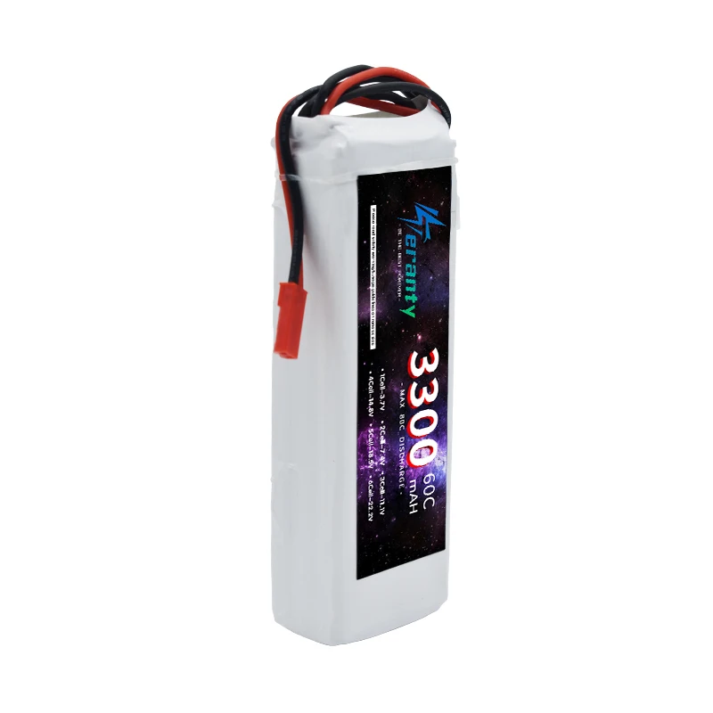 Vue de dessus de la batterie Lipo 3S 3300mAh 11.1V 60C pour Drone RC FPV, étiquette indiquant les spécifications