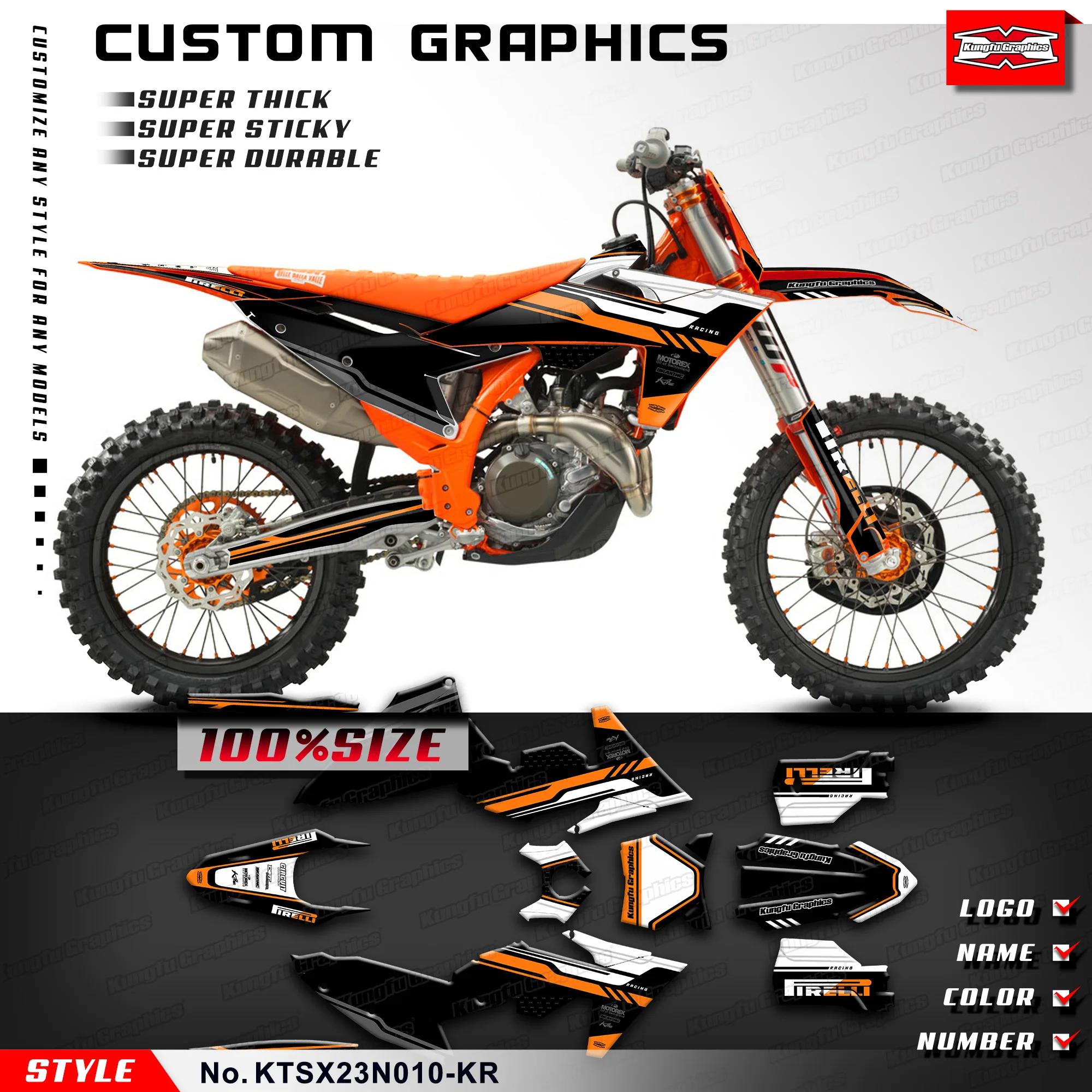 

KUNGFU графика мотоцикла MX наклейка обмотка комплект для KTM EXC EXC-F XC-W 2024 / SX SXF 2023 2024, XCF-W