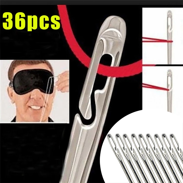 

12/24/36Pcs Blind Sewing Needles Elderly No Threading Side Hole Stitches Household DIY Jewerly Beading Stainless Steel Needles