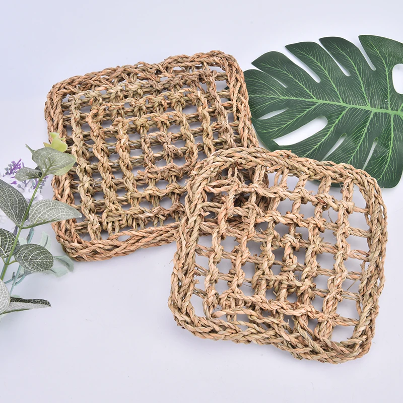 Hand-knitting Seaweed Pad Washable Pet Cushion Bird Ladder Stand Toy Lizard Crawling Shelf Lounger Hammock Small Pet Bed Mat 1x parrot toy,bird toy,bird cage accessories,bird perch stand