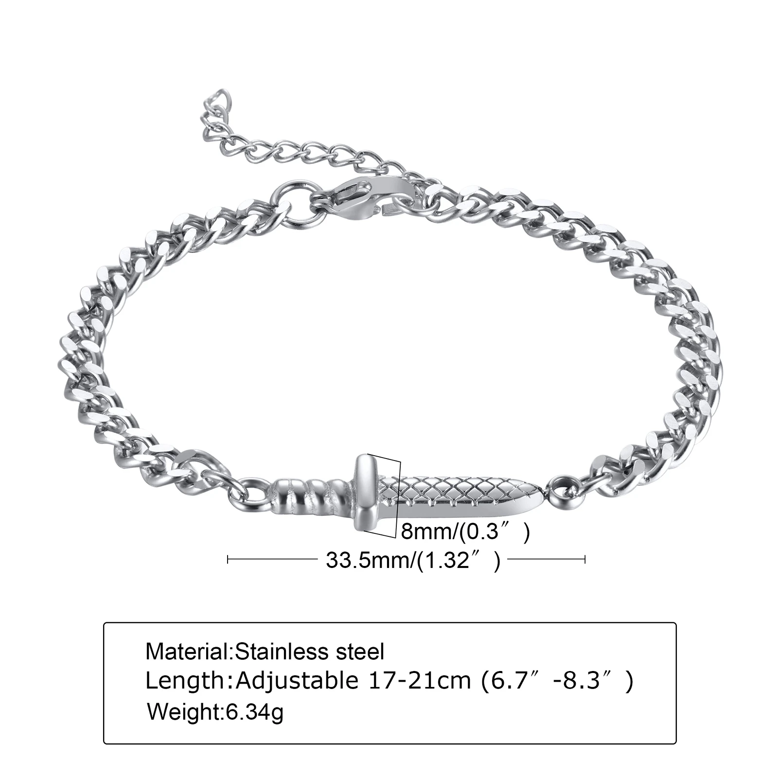 ●DOFFJASON● pierced clip bracelet DJ24SSEBR004SLV Vnox Cool Dagger Bracelets for Men Women, Never Fade