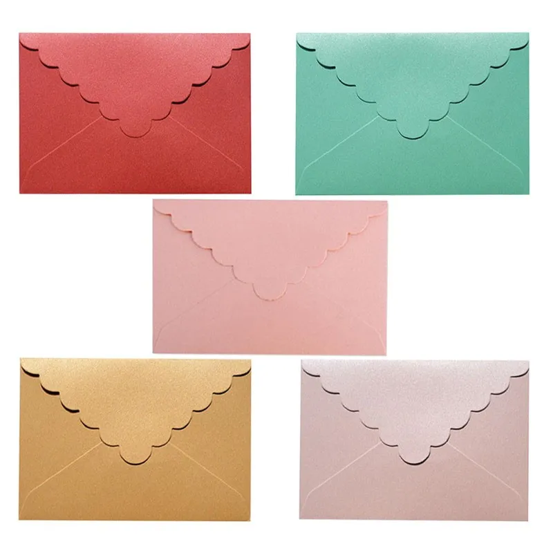 10pcs Pearlescent Envelope Pure Color Wave Pattern Triangle Red Pink Card Christmas Gift Party Supplies Student Stationery