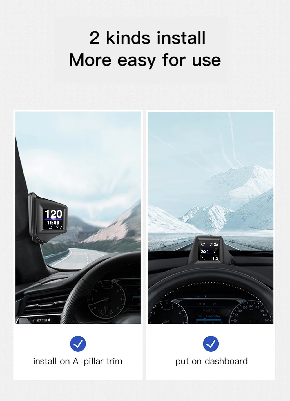 P8 Head UP Display OBD2 + GPS Bordcomputer RPM Turbo HUD Öldruck Wassertemperatur GPS Tacho Projektoren Autozubehör – Detail 3