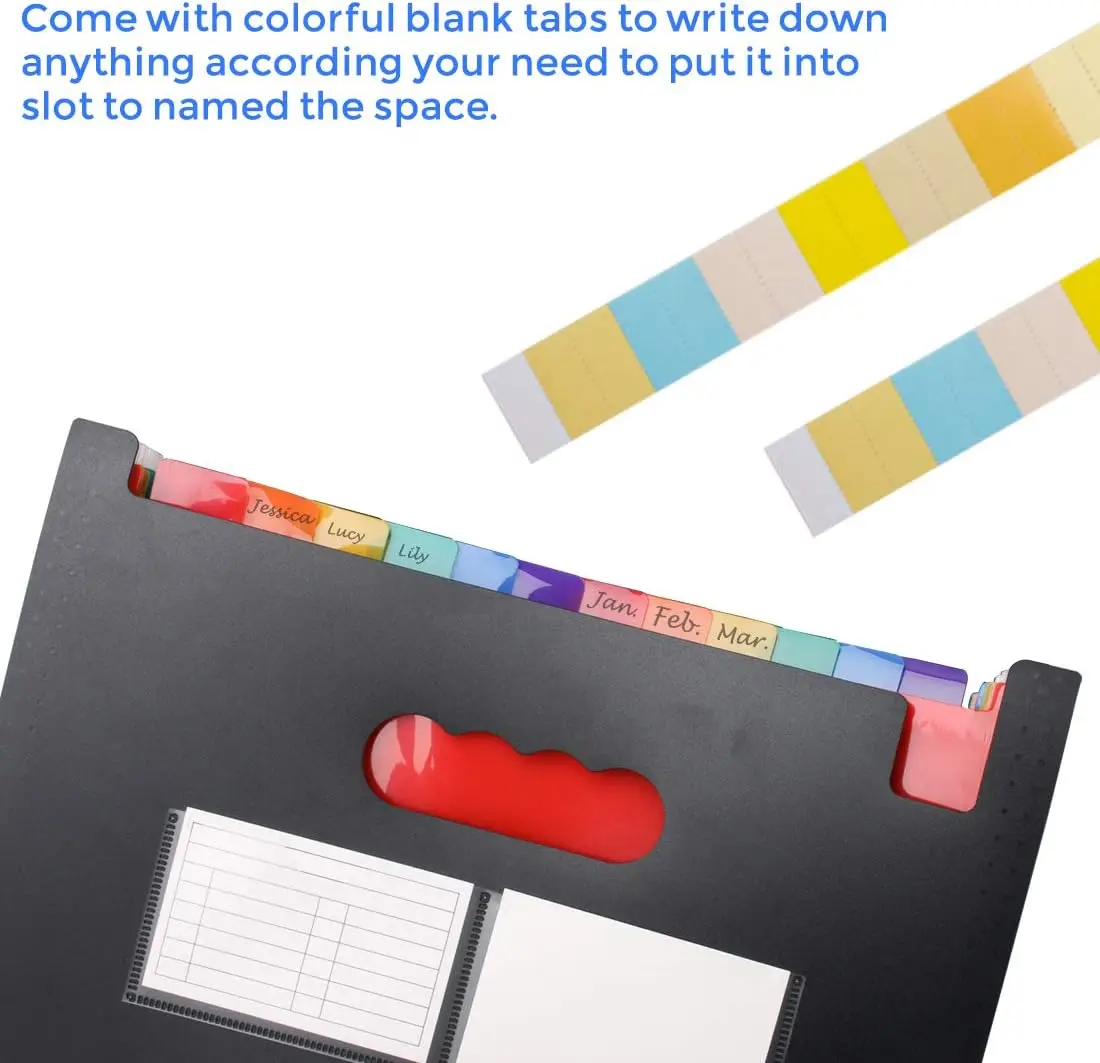 대용량 휴대용 아코디언 파일 박스, 확장 파일 폴더, 교실 사무실용, A4 크기 파일 폴더 정리함, 12 포켓