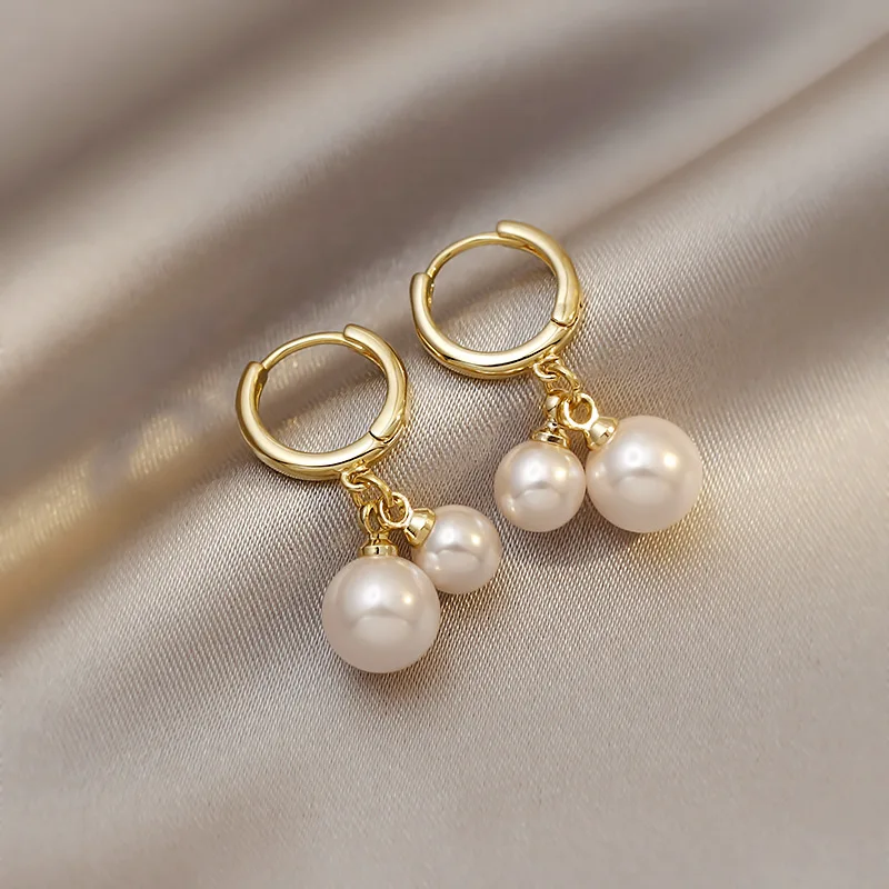 Orecchini Pendenti Con Perle D'Acqua Dolce E Doppio Cerchio – Placcati Oro 18k, Donna, Regalo Idea Compleanno - 3