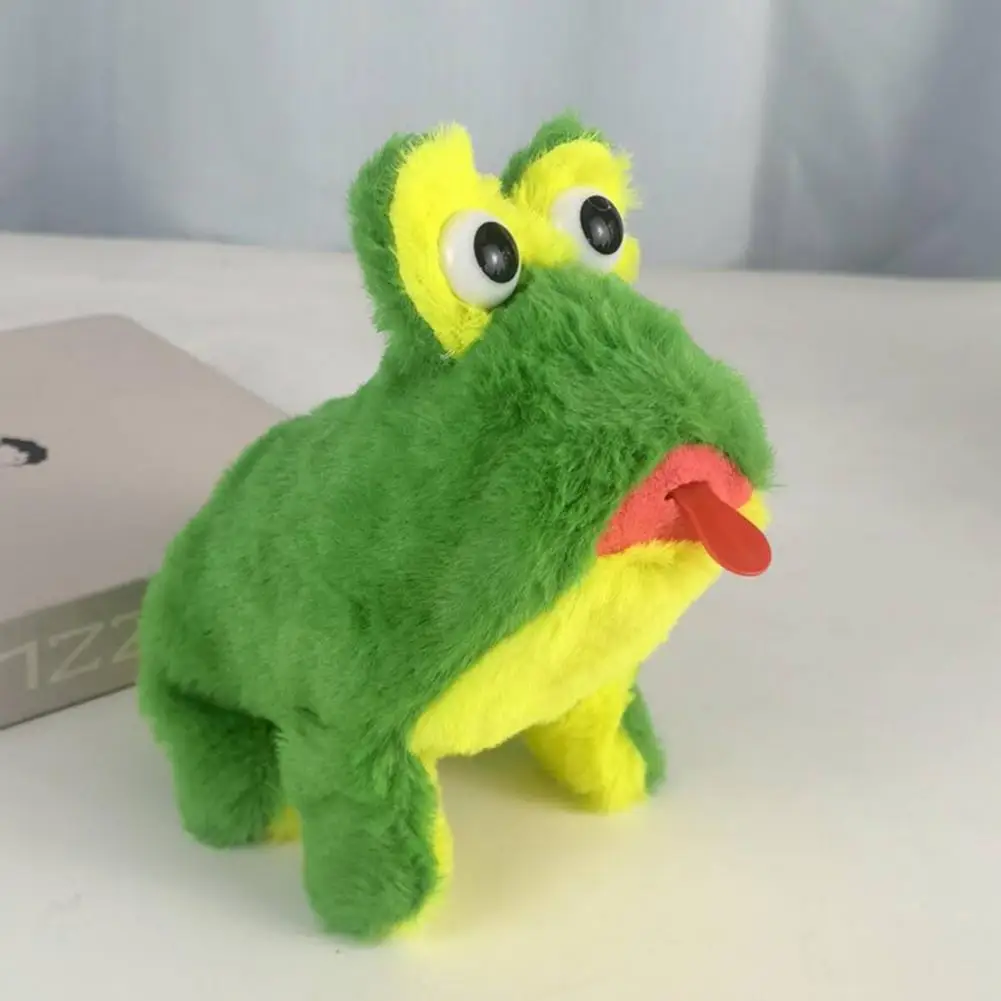 Frog Plushie Toy Interactive Electric Plush Frog Toy Walking Animal with Sound Movable Tongue Musical Stuffed Doll for Kids'