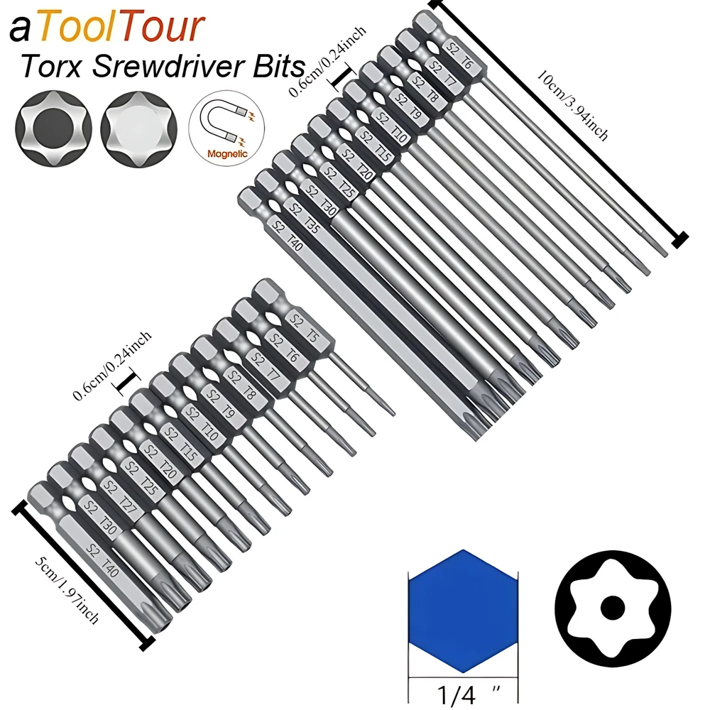 Torx 스크루 드라이버 플랫 헤드 변조 방지 보안 드릴 비트 세트, 전기 드릴용 마그네틱 익스텐션 어댑터, 스타 육각 스플라인 비트