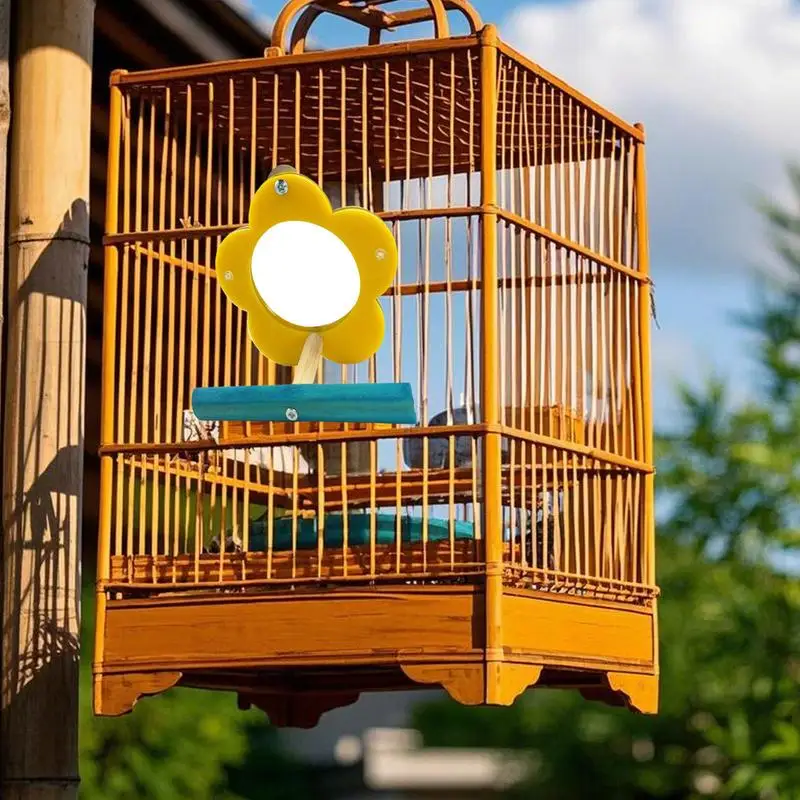 Bird Mirror For Cage Parrot Toys Mirror Cockatiel Perch Chewing Flower Shape Enrichment Stand Pet Supplies Cockatiel Cage 5