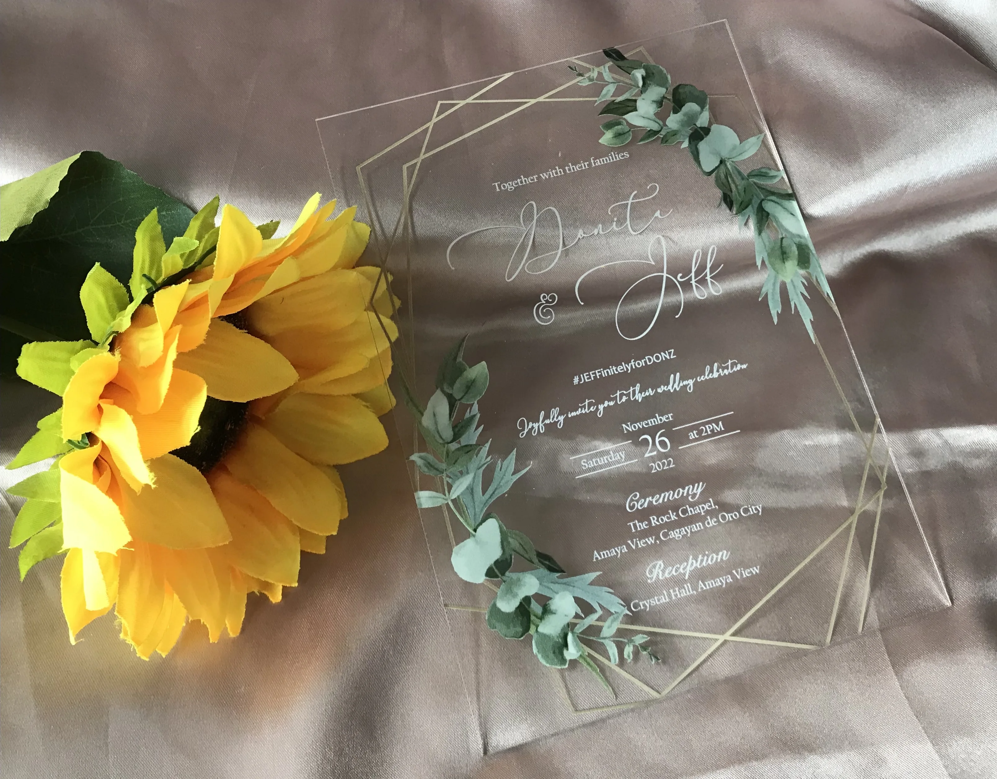 

Acrylic Wedding Invitation,Custom10pcs Acrylic Graduation Party Invitation,Green Leaves Transparent Quinceanera Invitation,Decor