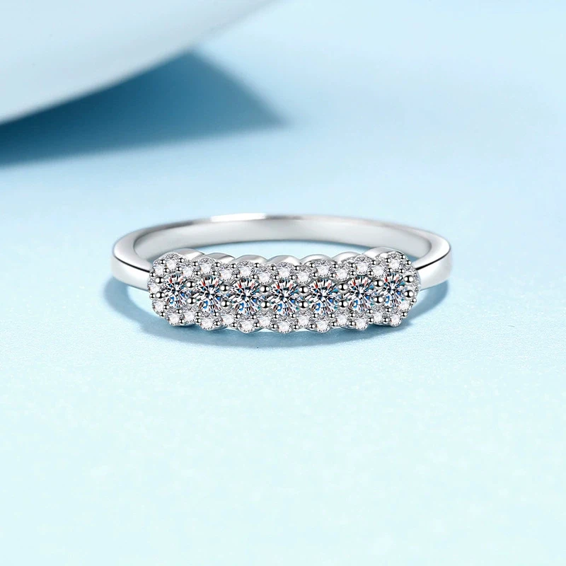 Tezzc Champagne color Full Moissanite Rings Lab Diamond for Women Wedding 925 Sterling Silver Engagement Promise Band Jewelry