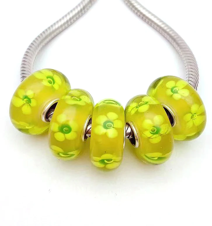 

YG919 5X 100% Authenticity S925 Sterling Silver Beads Murano Glassbeads NEW Fit European Charms Bracelet Diy Jewelry Lampwork