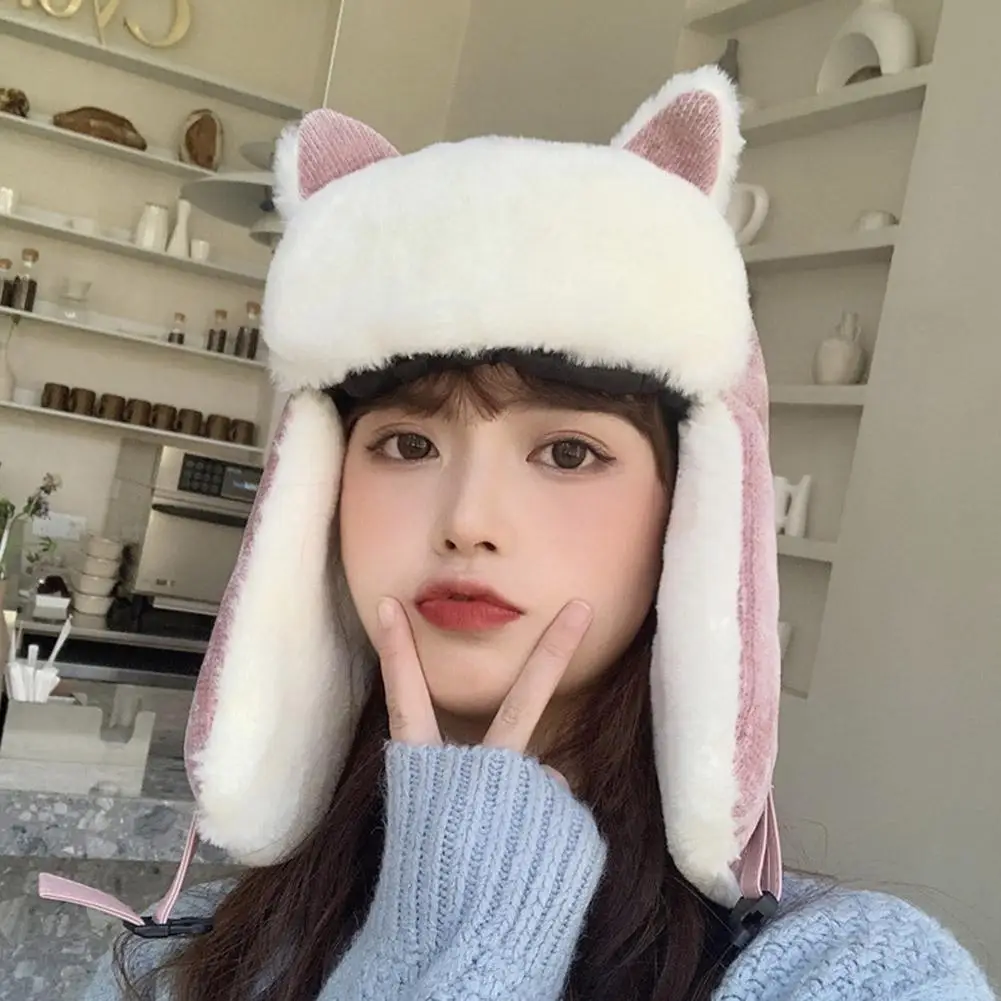 New Lovely Cat Ears Hat Korean Style Cute Autumn And Winter Cycling Windproof Earmuffs Cold Warm Cotton Hat Lei Feng Women