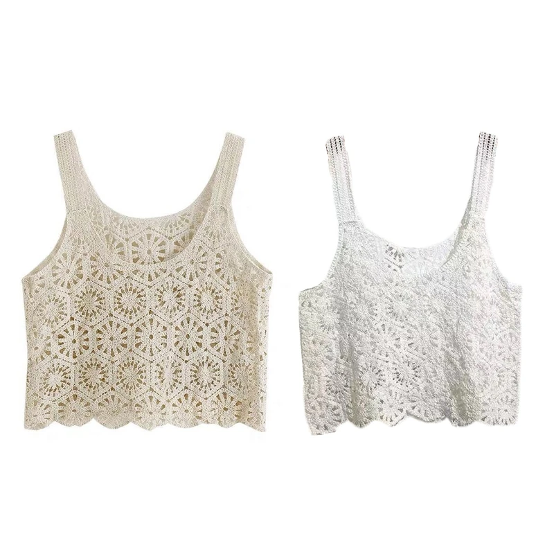 

Women Crochet Crop for Tank Top Boho Hollow Knit Floral Camisole Sleeveless Cove N7YF