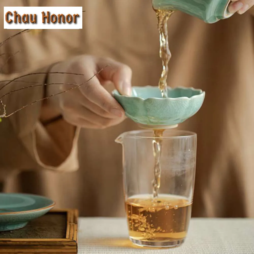 Handmade Ru Kiln Opening Ice Flower Glaze Tea Separator Infusor Aesthetic Tea Strainer Tea Making Tea Filter Tea Ceremony Gift