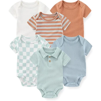 Fashion Baby Boy Girl Bodysuits 6-Pack Casual Cotton Soft Infants Outfit New born Clothes 2